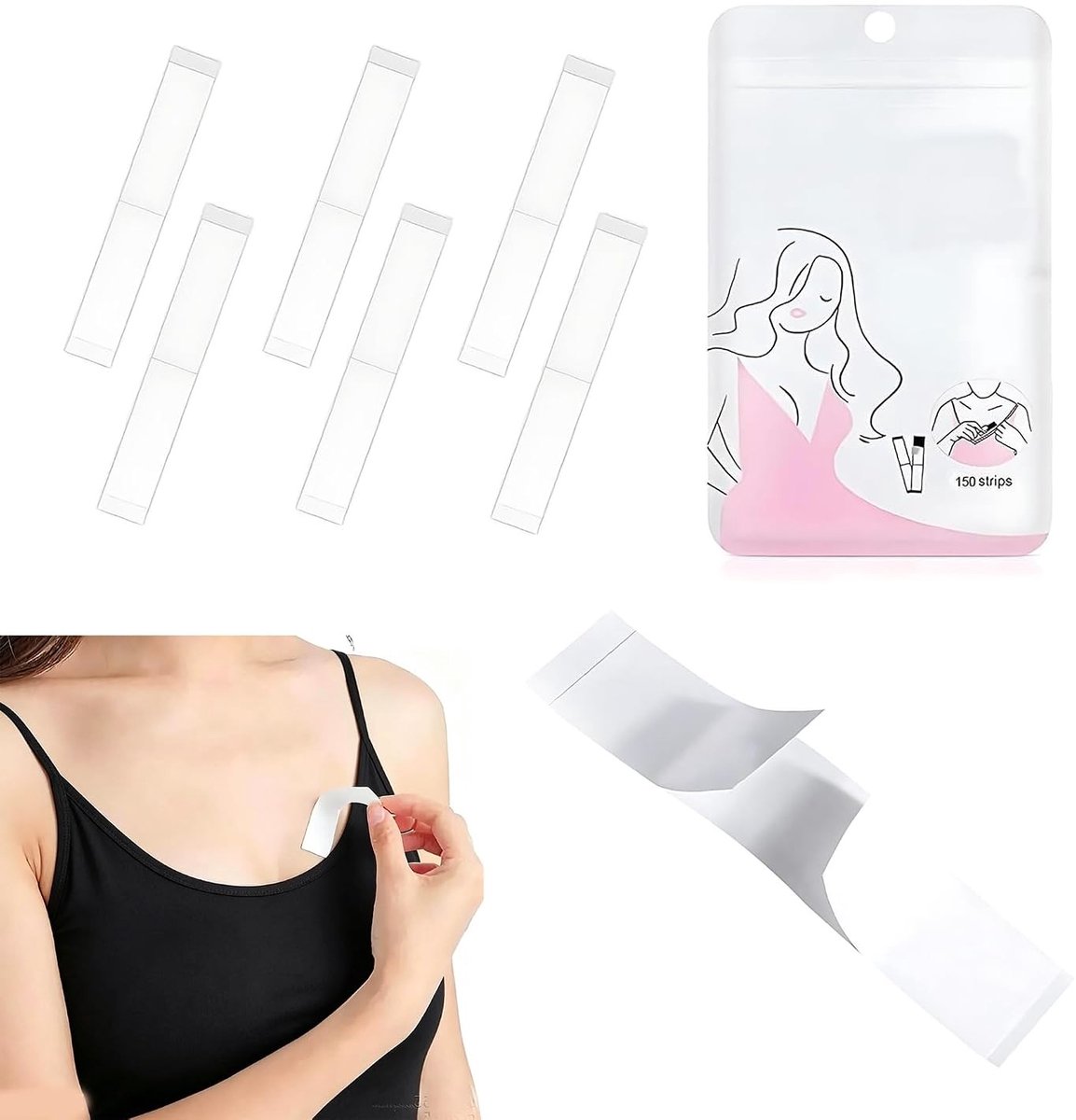 Dubbelzijdige bodytape voor kleding en gevoelige huid - 150 stuks, extra klevend en ademend voor perfecte pasvorm