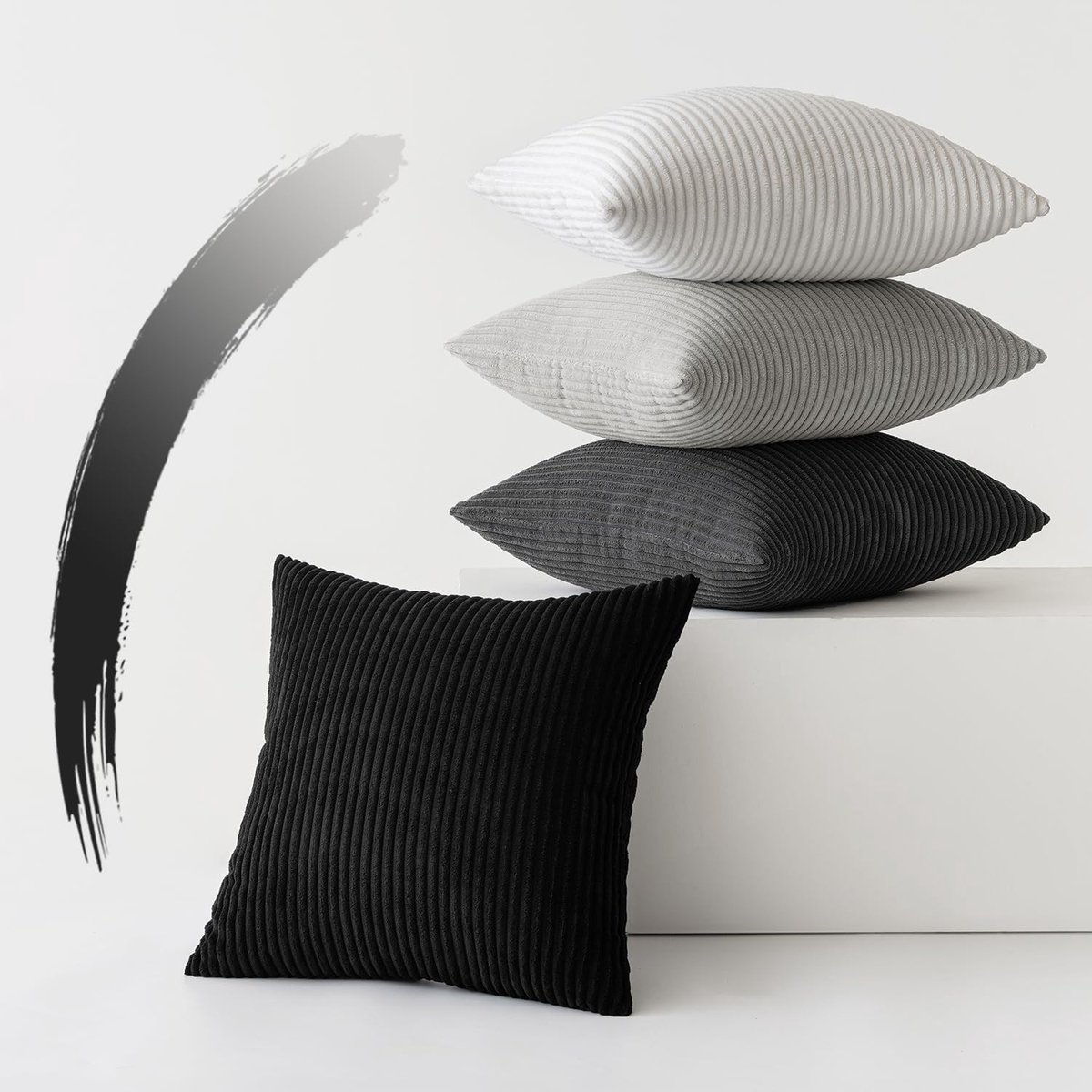 SnelShoppen - Set van 4 grijze corduroy kussenslopen 40 x 40 cm | Luxe kussenhoezen voor sofa, sierkussens, bankkussens, zacht en stijlvol voor woonka
