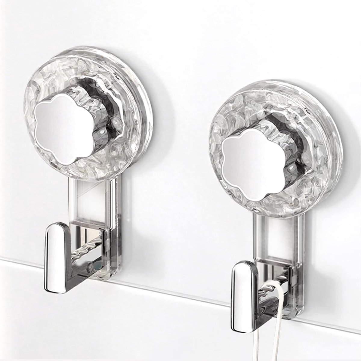 Sterke zuignap handdoekhaak zonder boren, herbruikbaar voor badkamer, keuken en camping, ideaal voor kerstdecoratie en auto, transparant en zilver, 11.2 * 6 * 4.3cm*2