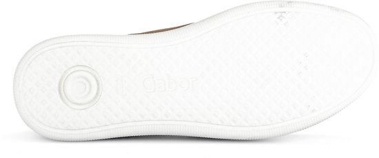 Onderkant van een witte sneakerzool met Gabor logo.