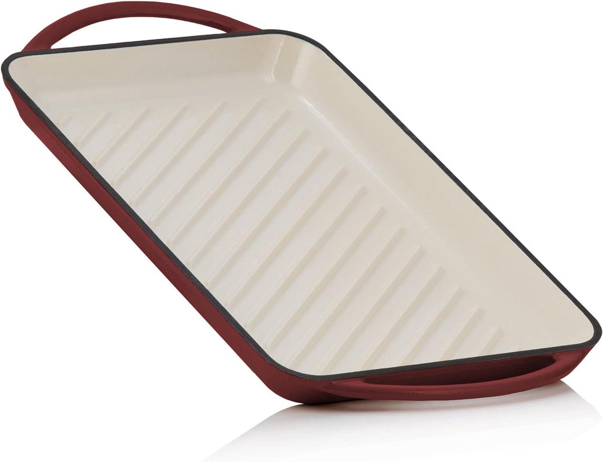 Gietijzeren Grillplaat Braadplaat Geribbeld Koken en Braden Geëmailleerd Oppervlak 395 x 22 cm Donkerrood