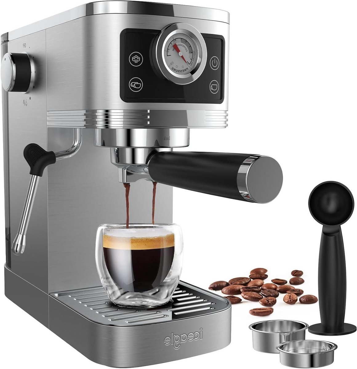 Espresso Machine - Koffiezetapparaat Cappuccino - Thuis Barista Kwaliteit - 20 Bar Italiaanse Pomp - 13 Liter - Zilver Zwart