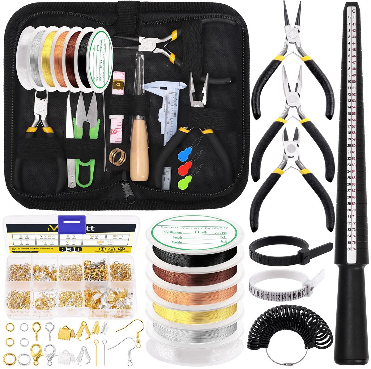 SnelShoppen - Mardatt Sieraden Maken Benodigdheden Kit - 957 Stuks Inclusief Tangen, Ringmaat, Draden, Opener en Onderdelen voor Sieraden Maken en Rep