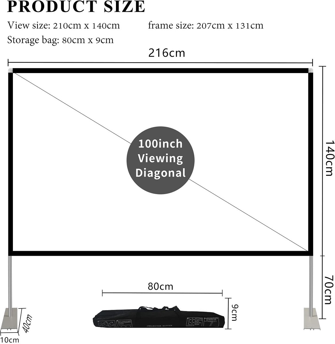 SnelShoppen - Projectiescherm 100 inch 4K HD 16:9 opvouwbaar, wasbaar, draagbaar, anti-kreuk, dubbelzijdige projectie voor thuisbioscoop, buitenbiosco