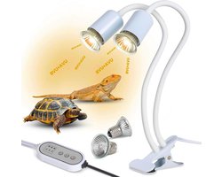 Dubbele Warmtelamp - Reptielenlamp UVA UVB - Terrarium Verwarmen - Intelligente Timer - 25W 50W - Wit