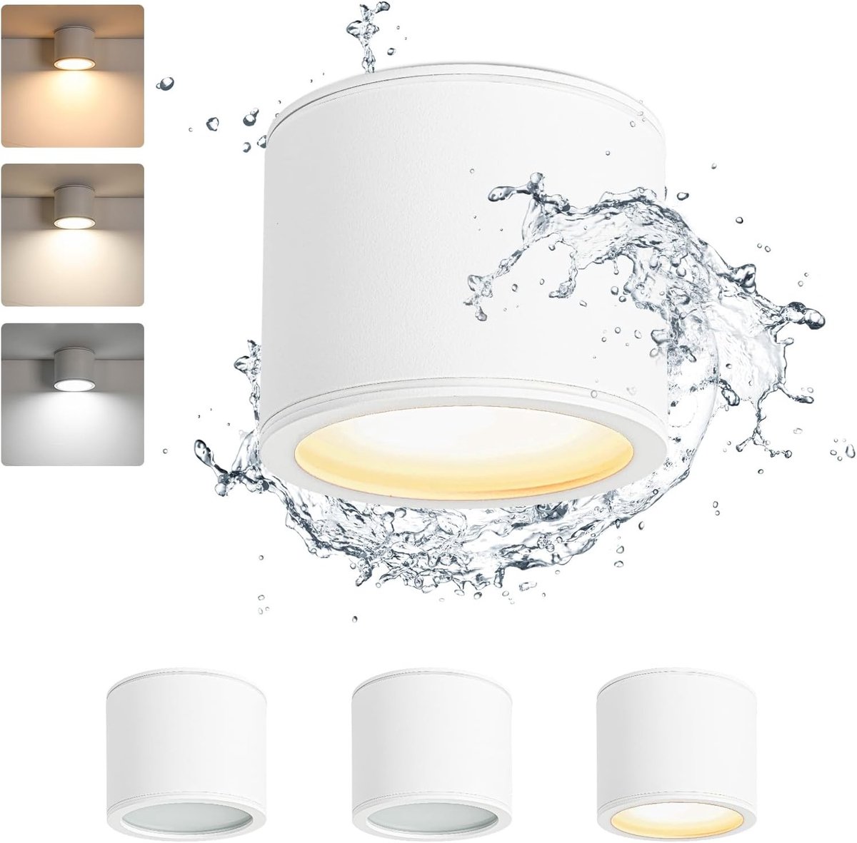 Ronde plafondspot met IP44 waterdichtheid voor badkamer, LED inbouwlamp, Ø 80 x 65 mm, aluminium, energiezuinig en modern design