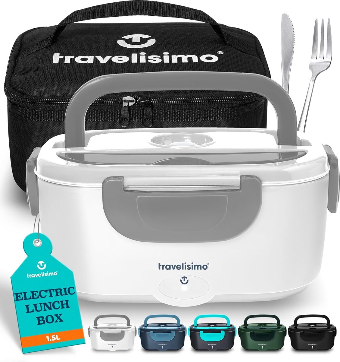 SnelShoppen - Elektrische Lunchbox 1,5L Volautomatische Food Warmer voor Auto, Vrachtwagen en Werk, Roestvrij Staal, 12/24/220V, Perfect voor Thuis, C