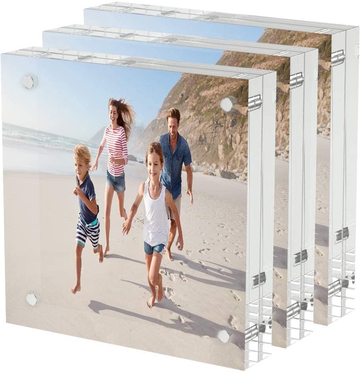 SnelShoppen - Acryl Fotolijsten 4x4 Stuks, Transparante Vrijstaande Dubbelzijdige Magnetische Lijsten, Dikker Blok, Frameloos Lucite voor Cadeau, Fees