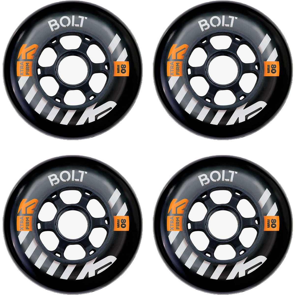 SnelShoppen - K2 Urban Bolt Rolschaatsen 80 mm 90 A Wielen Pakket van 4 Stuks Zwart Voor Stadsgebruik, Recreatief, En Sportief Gebruik