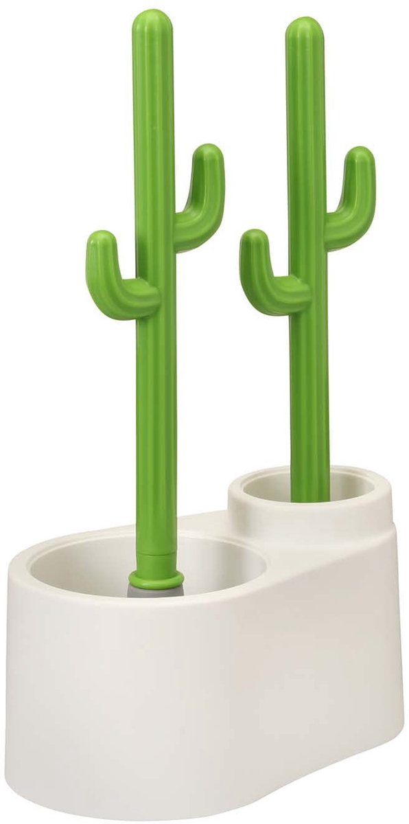 SnelShoppen - Cactus WC-zuiger en borstelset, witte en groene toiletaccessoires, duurzame kunststof, ideaal voor badkamer en toilet, trendy design voo