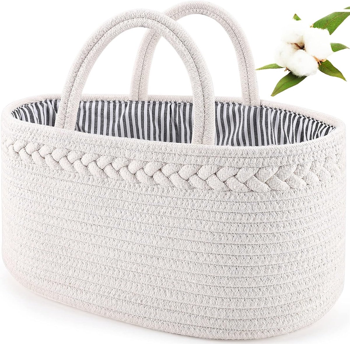 SnelShoppen - Baby Diaper Caddy Organizer - Handgemaakte Katoenen Rope Opbergmand - Grote Diaper Opslagmand 36x22x18 cm - Ideaal voor Verzorgingstafel