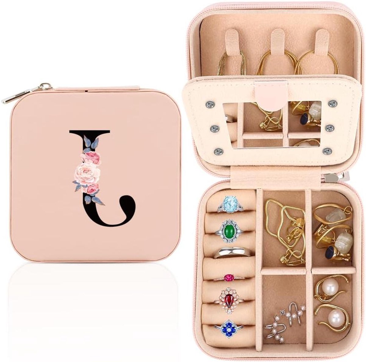 Juwelendoosje Personalisatie - Sieraad Organizer - Reizen en Opslag - Met Initiaal - 10x10x5 cm - J