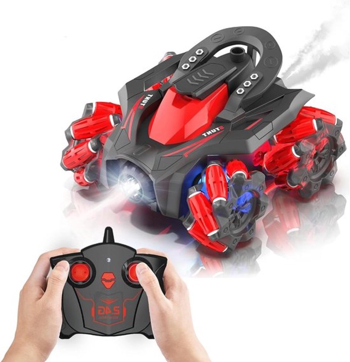 Op afstand bestuurbare auto voor kinderen met licht en stoomsprayer, 360° draaibaar, speelgoed voor jongens van 4 tot 9 jaar, perfect als cadeau voor verjaardagen en feestdagen