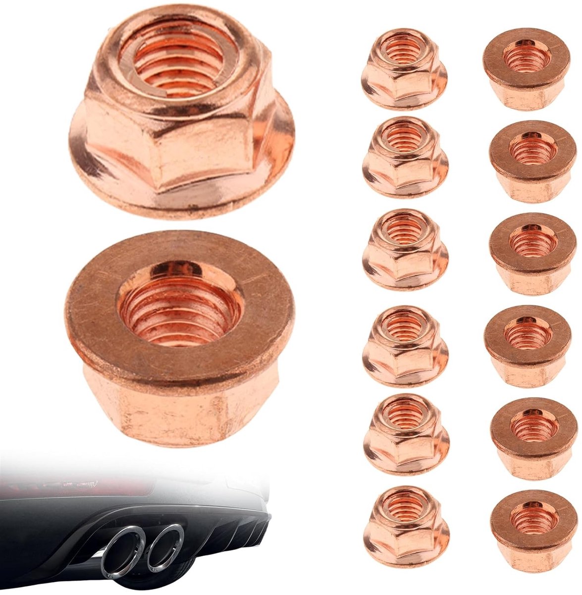 15 Stuks M8 Hexagon Uitlaatmoeren, Koper Moeren voor Uitlaat, Zelfsluitende Moeren voor Auto's, Geschikt voor BMW E30 en Andere Modellen