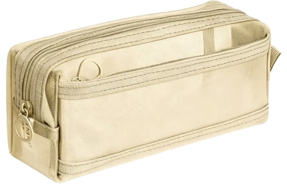 LISM-Vierkant transparant etui, dubbellaags mesh etui voor schoolspullen, grote schooltas voor studenten, eenvoudige opbergtas - beige