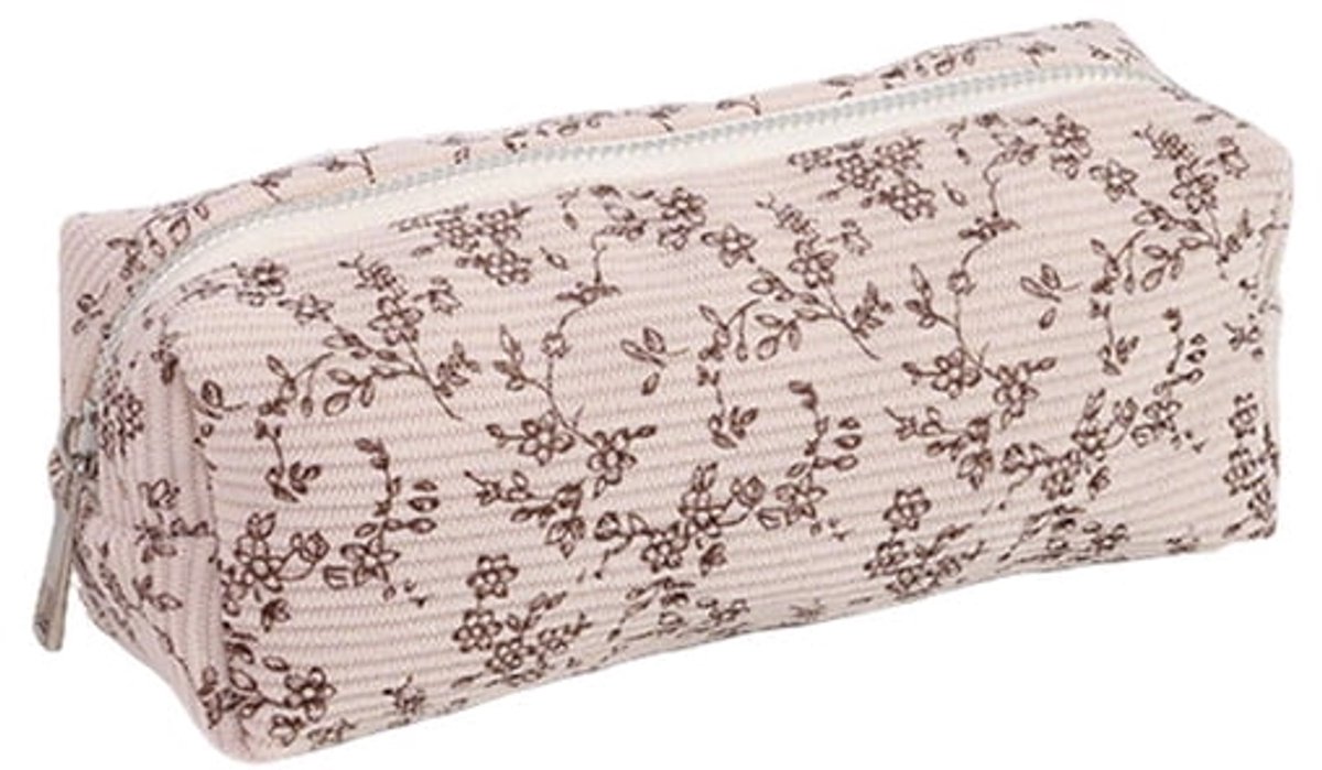 LISM-Pennen- en make-upborsteltasje, geschikt voor kinderen of tieners, te gebruiken op school of thuis, past in een rugzak of op een bureau, schattige organizer voor schrijfwaren - beige met kleine bloemetjes.