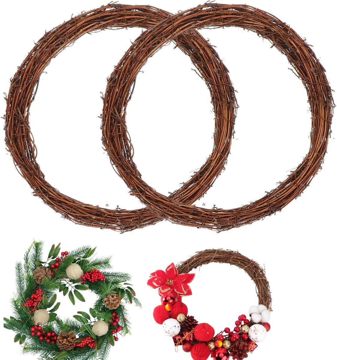 Twee kransen van 30 cm - Aanpasbaar - Verse bloemen niet inbegrepen - Herbruikbaar - Wees creatief met familie en vrienden - Geschikt voor de voordeur of bruiloft - Natuurlijke kleur