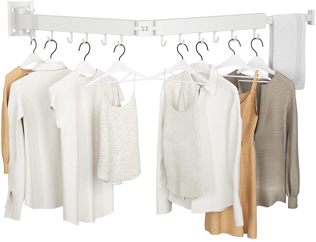 SnelShoppen - Intrekbaar Droogrek Voor Kleding - 2-voudig Wit Wasrek - Ruimtebesparend, Opvouwbaar, Duurzaam - Voor Balkon, Badkamer, Terras, Slaapzaa