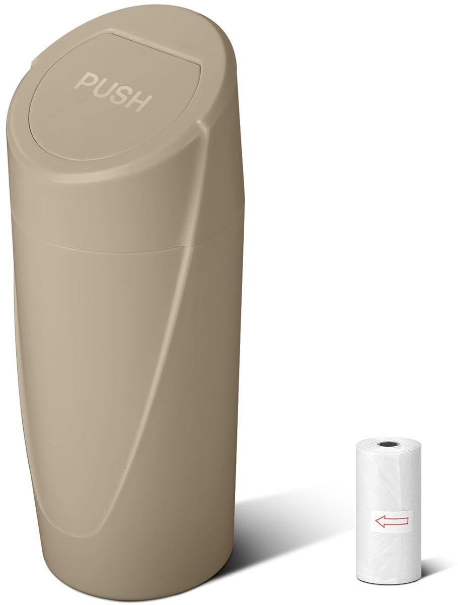 SnelShoppen - Auto Vuilnisemmer met Deksel Beige, Mini Vuilnisemmer voor Auto met Bekerhouder, 20 Vuilniszakken, Auto-Organizer en Opbergruimte voor V