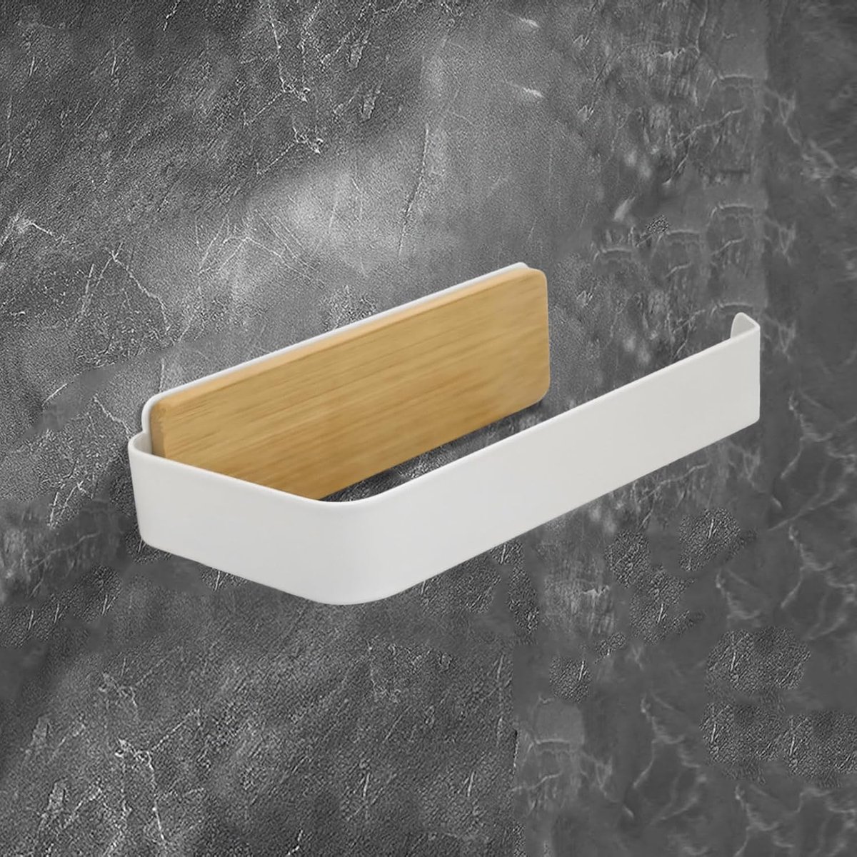 SnelShoppen - Toiletpapierhouder zonder boren - Wit Bamboe Toiletpapierhouder - Zelfklevende Wandmontage WC-Papierhouder - Muur Plakken - Ideaal voor