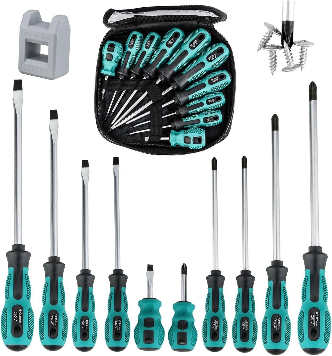 SnelShoppen - Schroevendraaierset Magnetisch 10-delig Professioneel van Chroom-Vanadium-Staal, Inclusief 5 Sleuf- en 5 Kruiskopschroevendraaiers voor