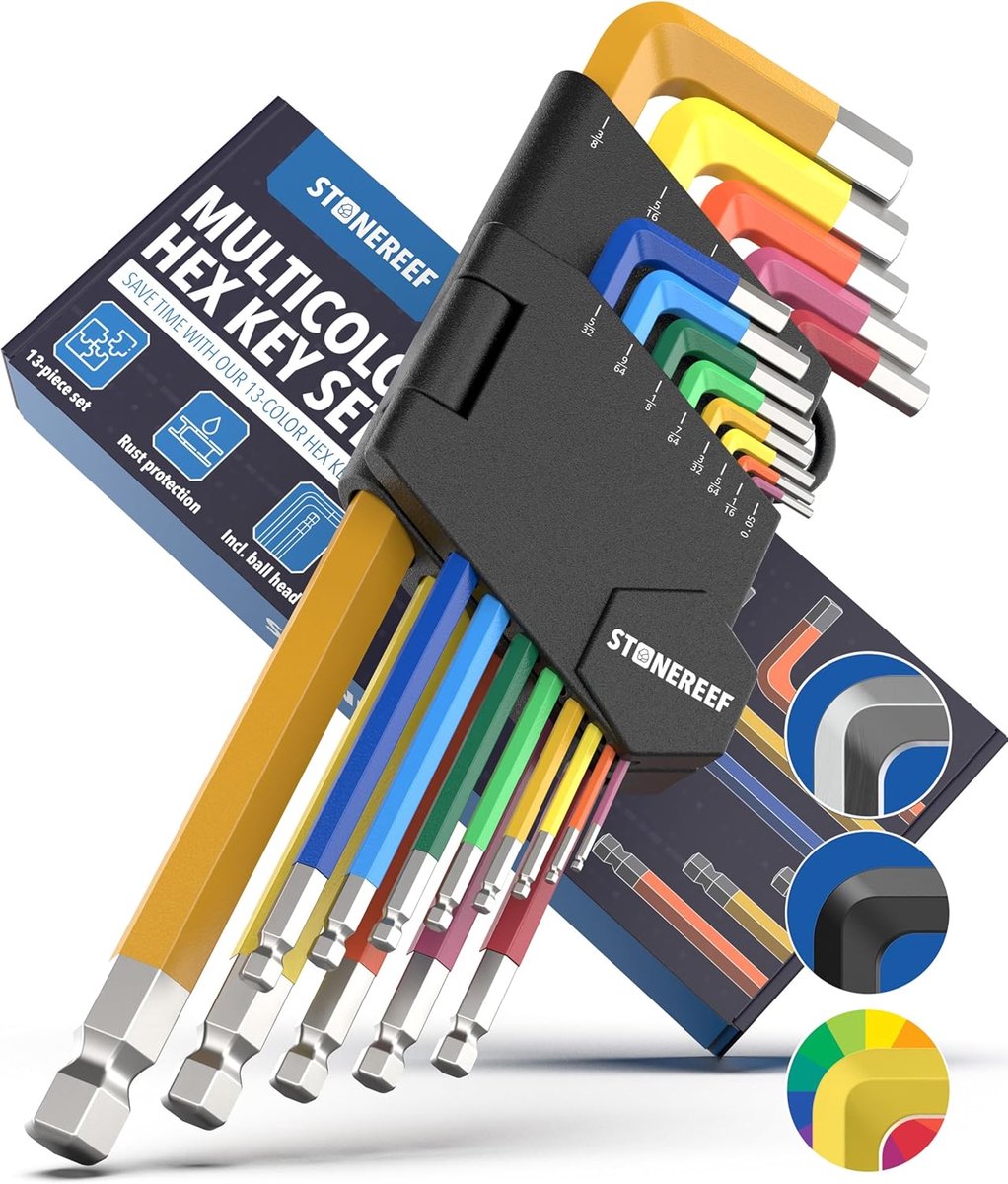 SnelShoppen - Inbussleutelset 13-delig multicolor - Kogelkop zeskantsleutels 1,27-10 mm voor ambachtslieden, hoeksleutelset voor klussen, gereedschap
