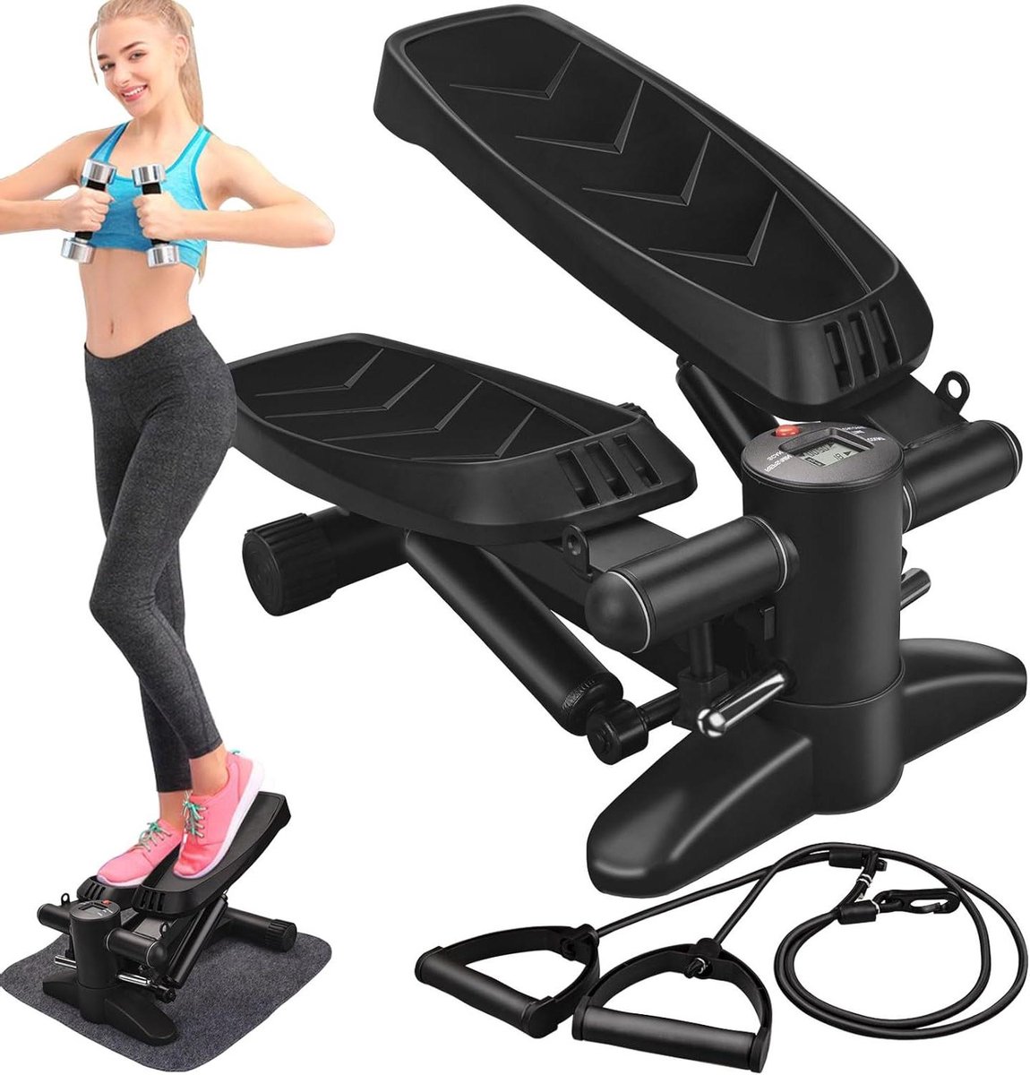 Stepper met Banden - Home Climber - Full Body Training - Afneembare Banden - 112 cm Hoog - Zwart
