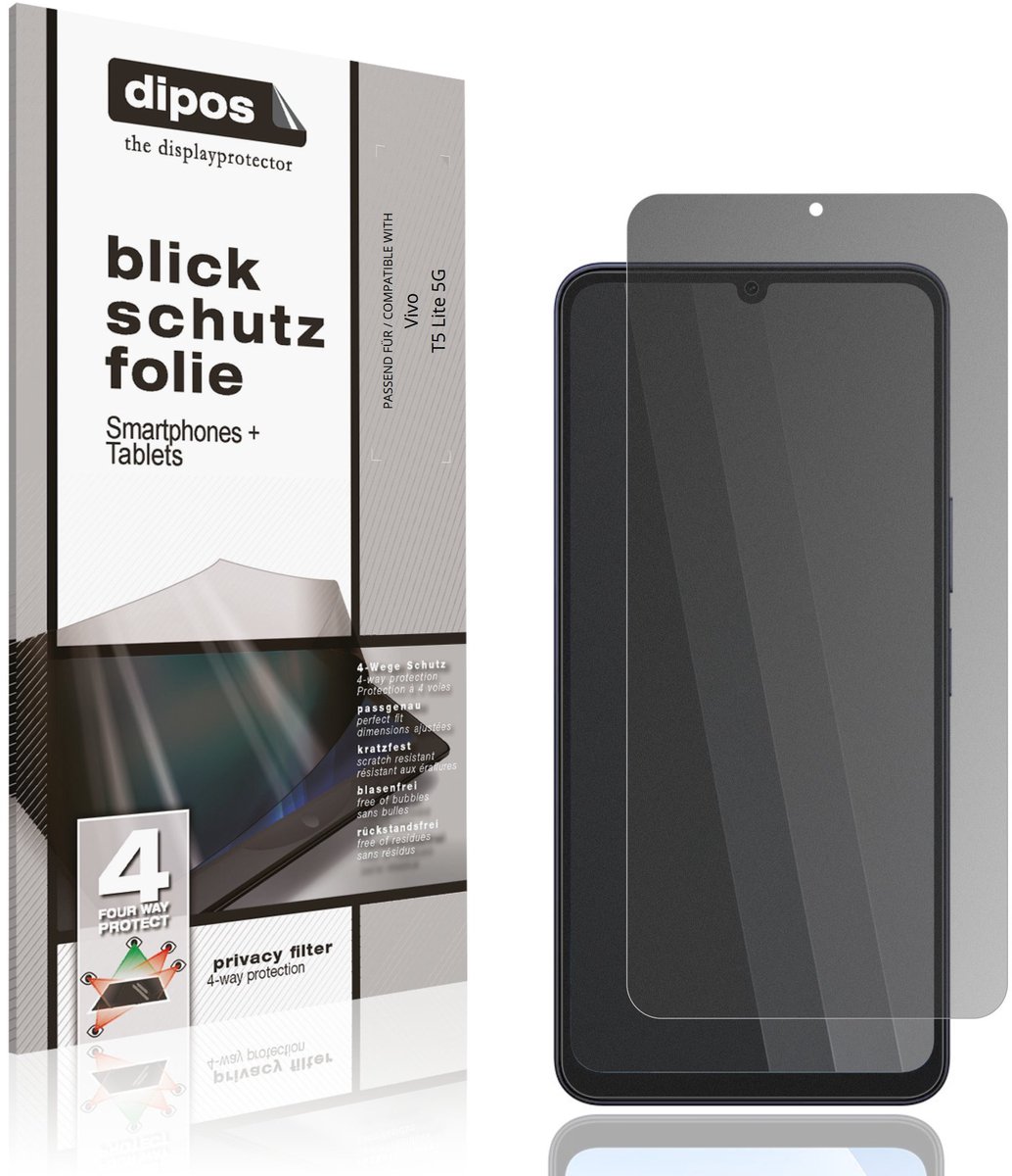 dipos – Matte Privacy Screenprotector geschikt voor Vivo T5 Lite 5G | Anti-Spy Beschermfolie