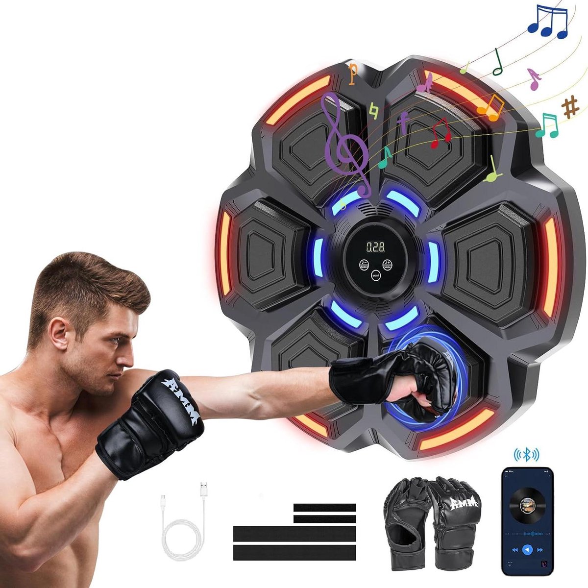 Muziek Boksmachine - Wand Bokszak - Thuis Fitness - Intelligent Tellen - 41 x 41 cm - Zwart