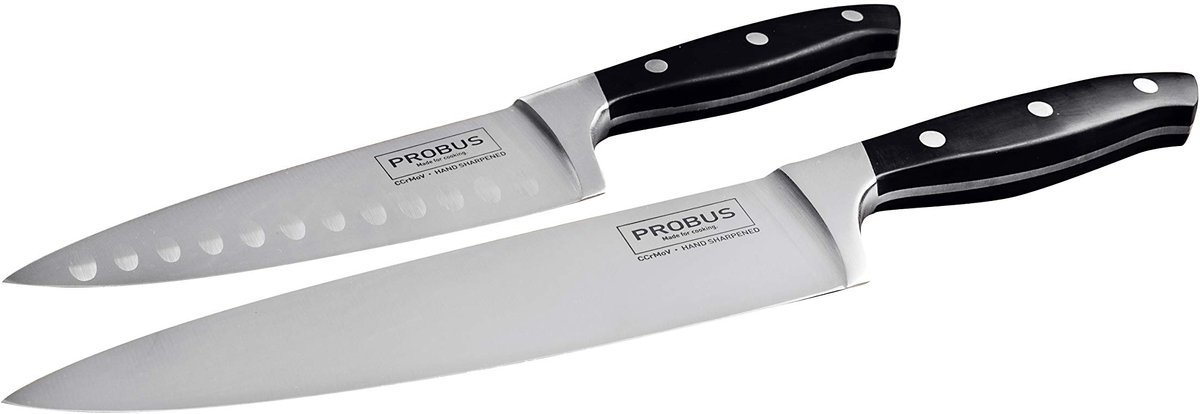 SnelShoppen - Probus Koksmessenset 2-delig, Handgeslepen Roestvrijstalen Messen, 20 cm en 15 cm, Antislip Handgreep, Perfect voor Keuken en Koken