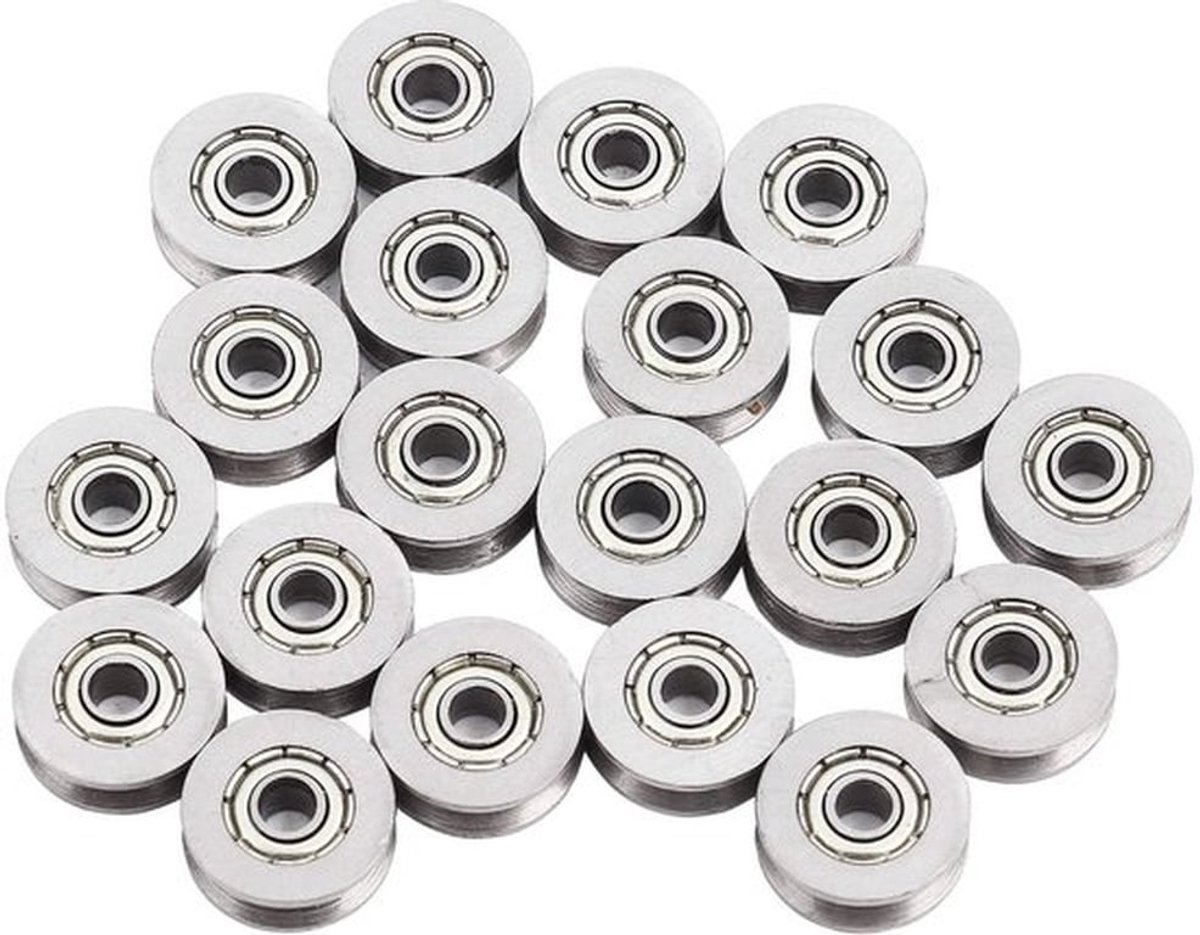 V-groove Pulley 20 Stuks - V-groove Lager - Carbon Staal - 3x12x4mm - Dubbel Beschermd - Geschikt voor Lineaire Beweging - Railway Bearings
