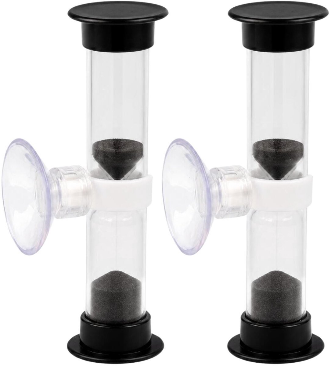 Bellatio Design Zandloper - 2x - douche / badkamer timer - zuignap - 2 minuten - zwart - tanden poetsen