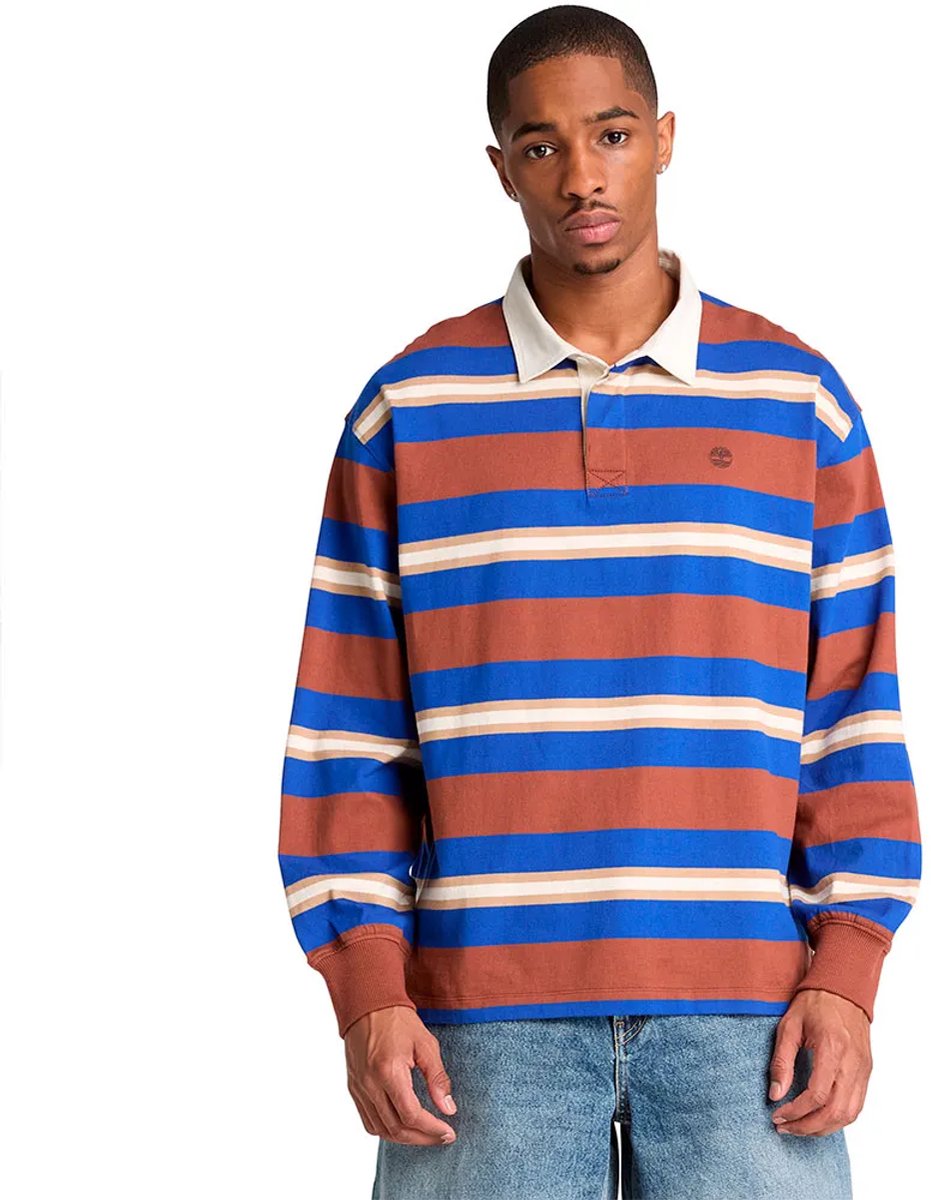 Timberland Striped Rugby Lange Mouw Poloshirt Veelkleurig L Man Brownout Yd