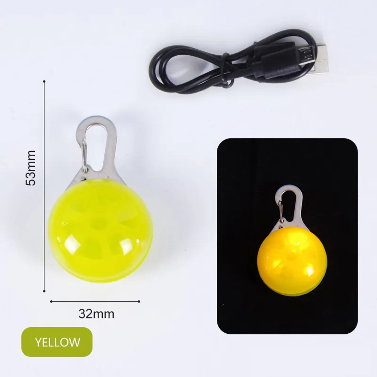 JN® Oplaadbare hondenverlichting - Kleur Geel - Hond - Hondenlamp - Sleutelhanger - Sleutelbosverlichting - Sleutelverlichting - Oplaadbaar - USB oplaadbare hondenlamp – Hondenlicht - Hond uitlaten – Verlichting hond - Kattenverlichting - Kat - Licht