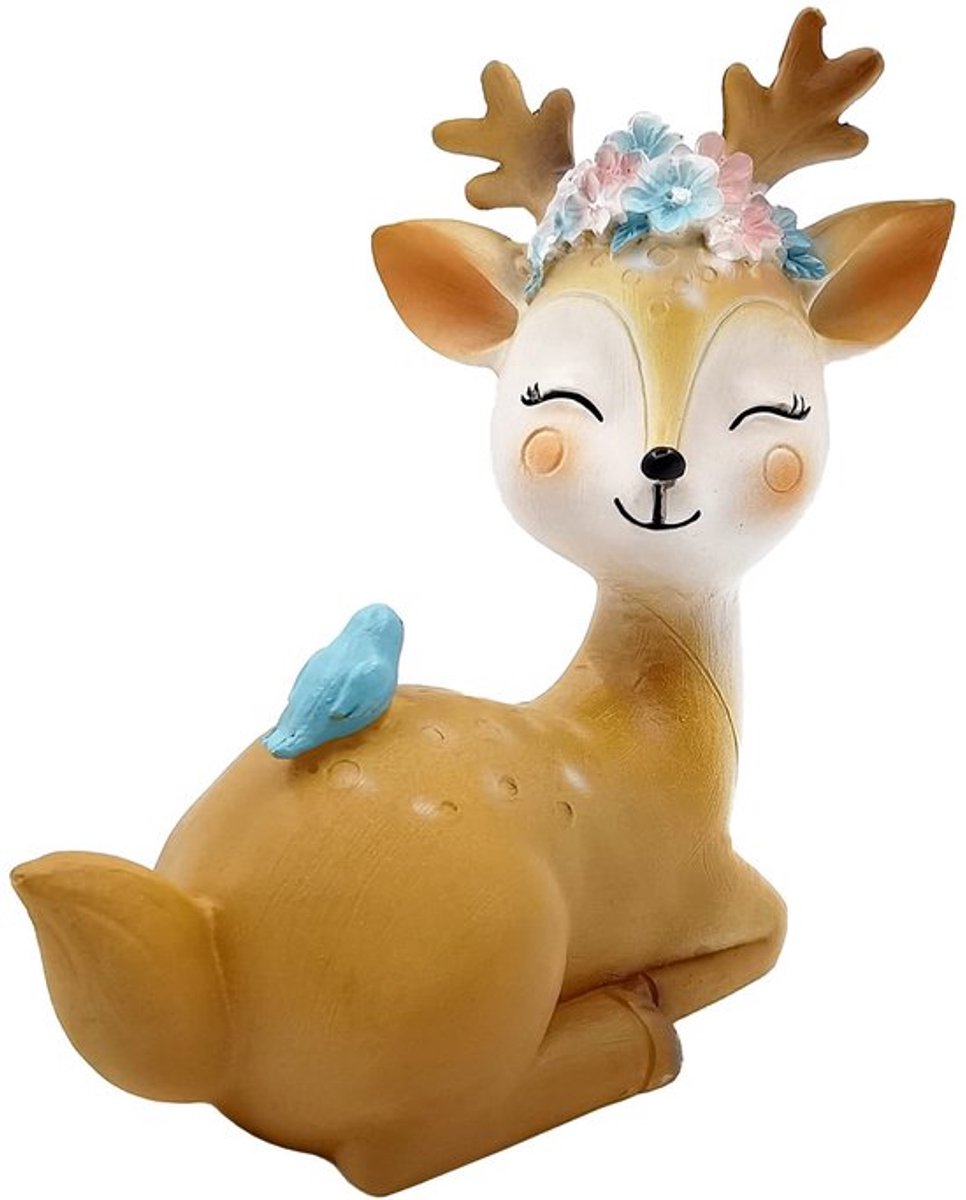 Decoratiefiguur Herten - Handgeschilderd Hars - Miniatuur Ornament - Driedimensionaal Effect - Schattig Cadeau - 11 x 9,5 cm - Hertenbeeld