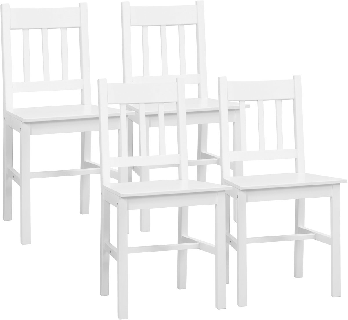 Clruro Eetkamerstoel Set van 4 - 41 x 46,5 x 85,5 cm - met Rugleuning - Grenenhout - Wit
