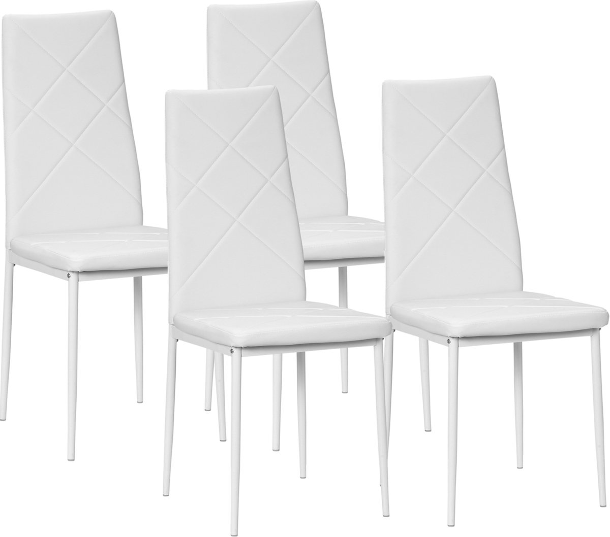 Clruro Eetkamerstoel Set van 4 - 41 x 50 x 97 cm - Hoge Rug en Gepolsterd - Kunstleer/Staal - Wit