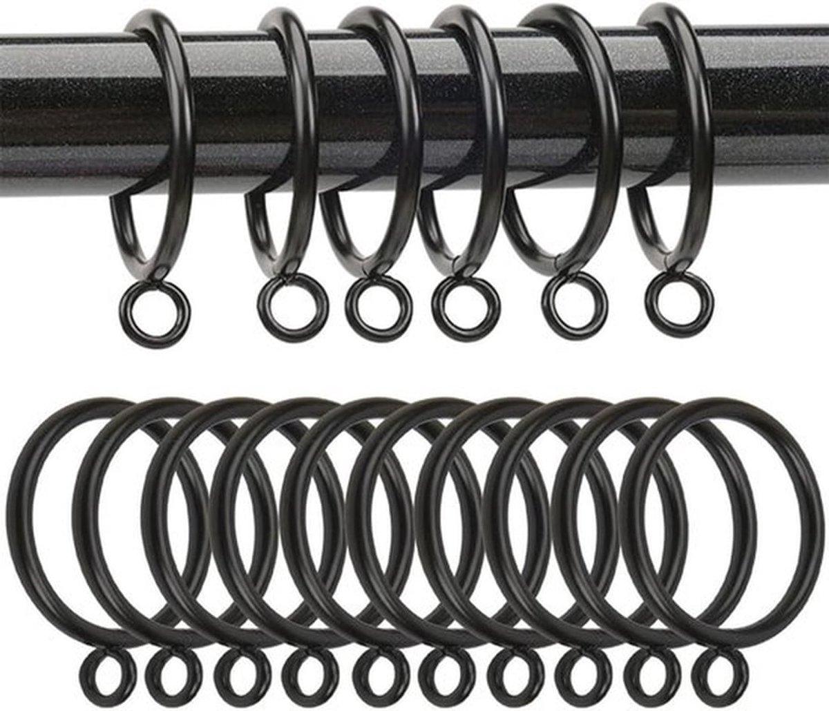 Gordijnringen 24 stuks - Zwart - 55 mm interne diameter - Duurzaam metaal - Stijlvolle uitstraling - Geschikt voor gordijnroedes - Gordijnaccessoires