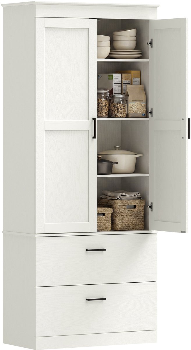 HOMCOM Kitchen Pantry-Spanplatte-75 x 39 x 178 cm-Cremeweiß