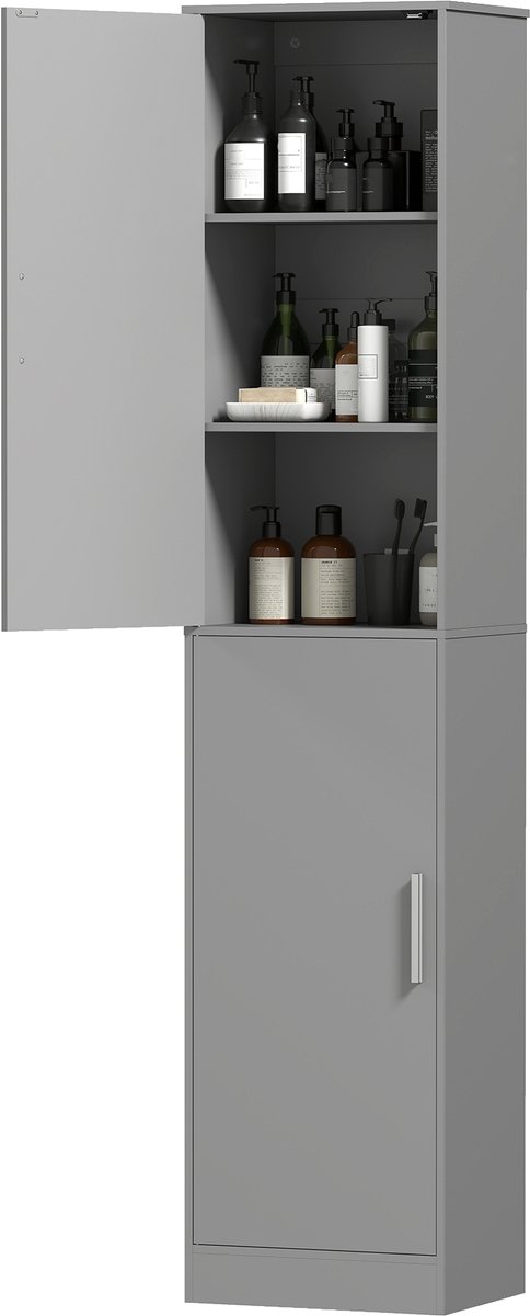 HOMCOM Badkamerkast (vloermodel) - Spaanplaat - 40x35x180cm - Grijs