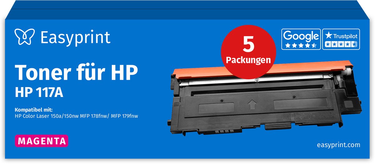 NIEUW: Easyprint Toner voor HP 117A magenta, compatibel met HP ColorLaser 150, MFP-178, e.d., 5 stuks
