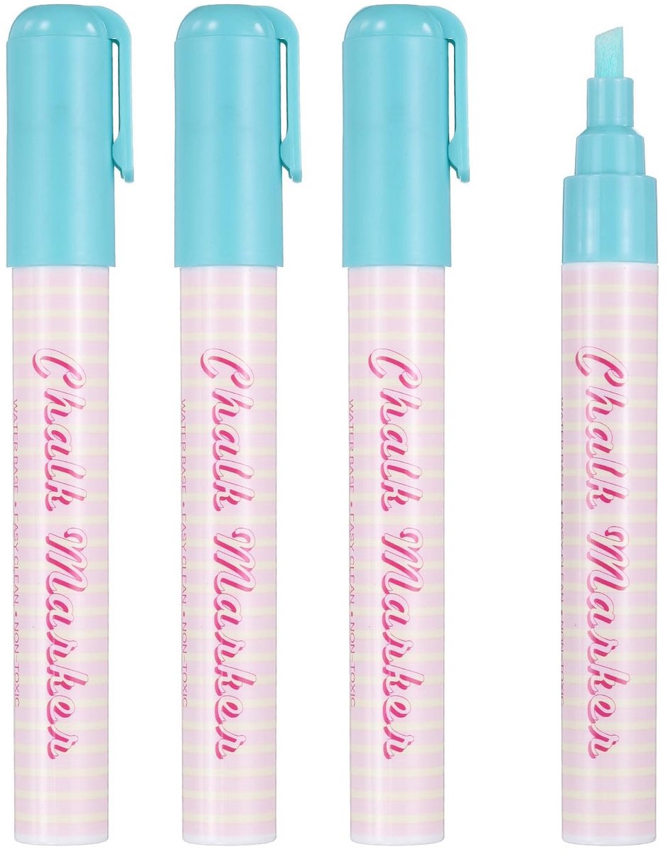 Solidchoice - Set van 4 Liquid Chalk Markers met Dubbele Punt in Oceaanblauw