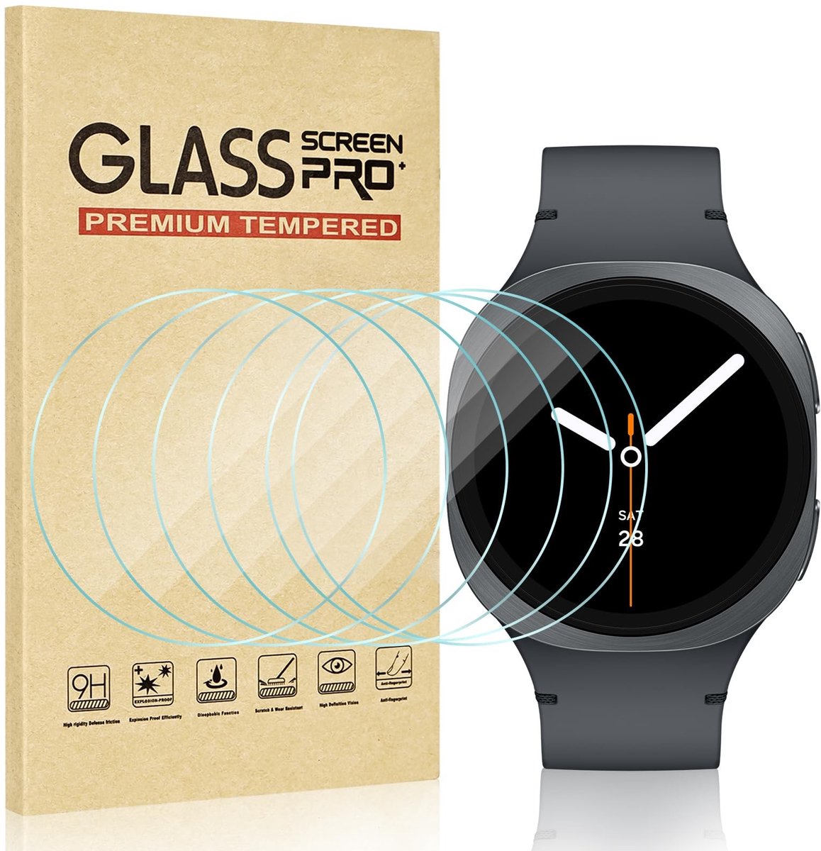 Solidchoice - Pack van 6 Tempered Glass Screen Protectors voor Smartwatch