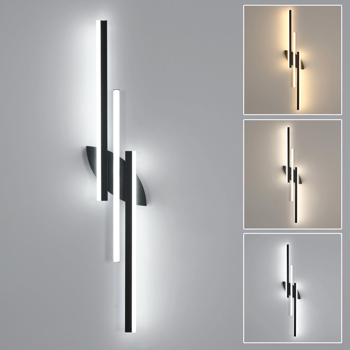 Riserva LED Wandlamp modern minimalistisch langwerpig zwart 28W driekleuren 3000/4500/6500K Ra80, voor studeerkamer, slaapkamer, keuken, woonkamer, eetkamer
