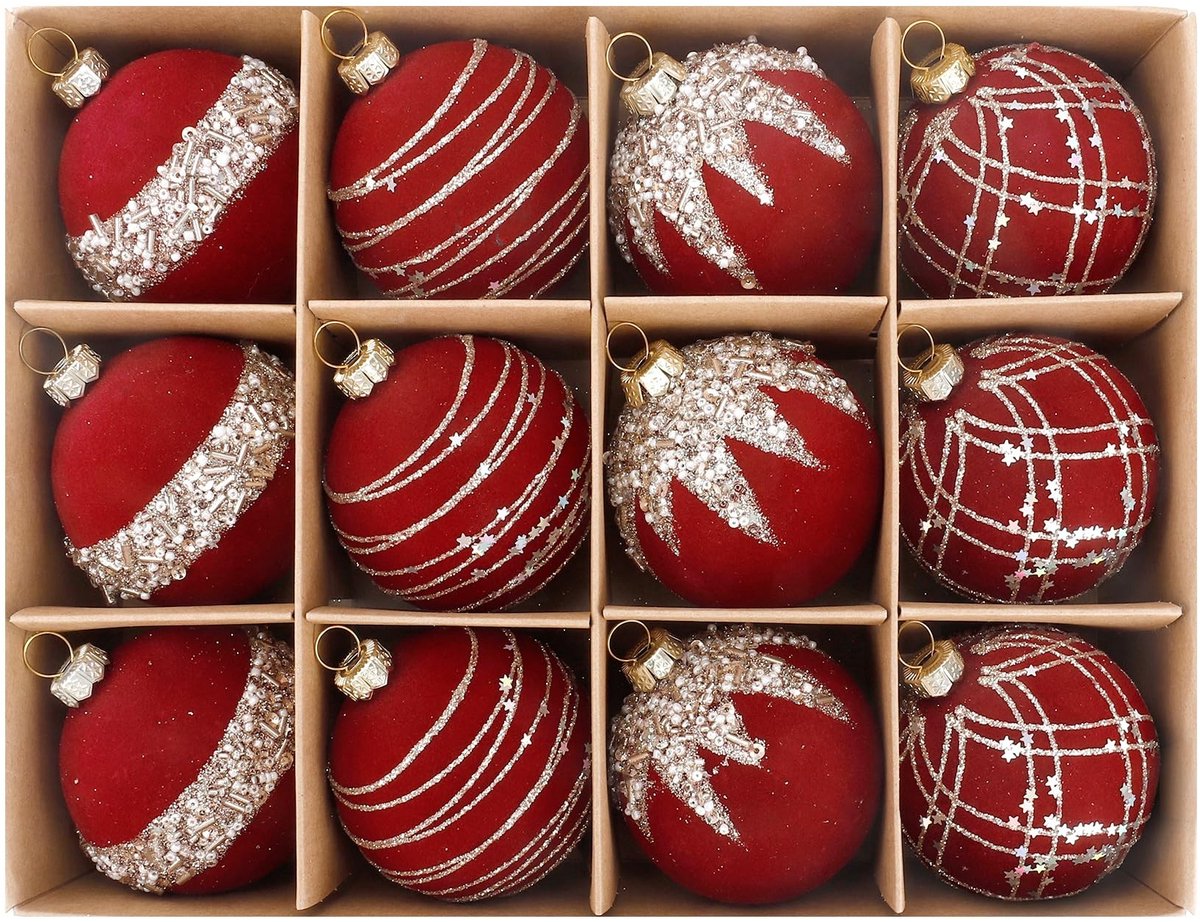 Solidchoice - 16 Stuks Fluwelen Kerstballen voor de Kerstboom