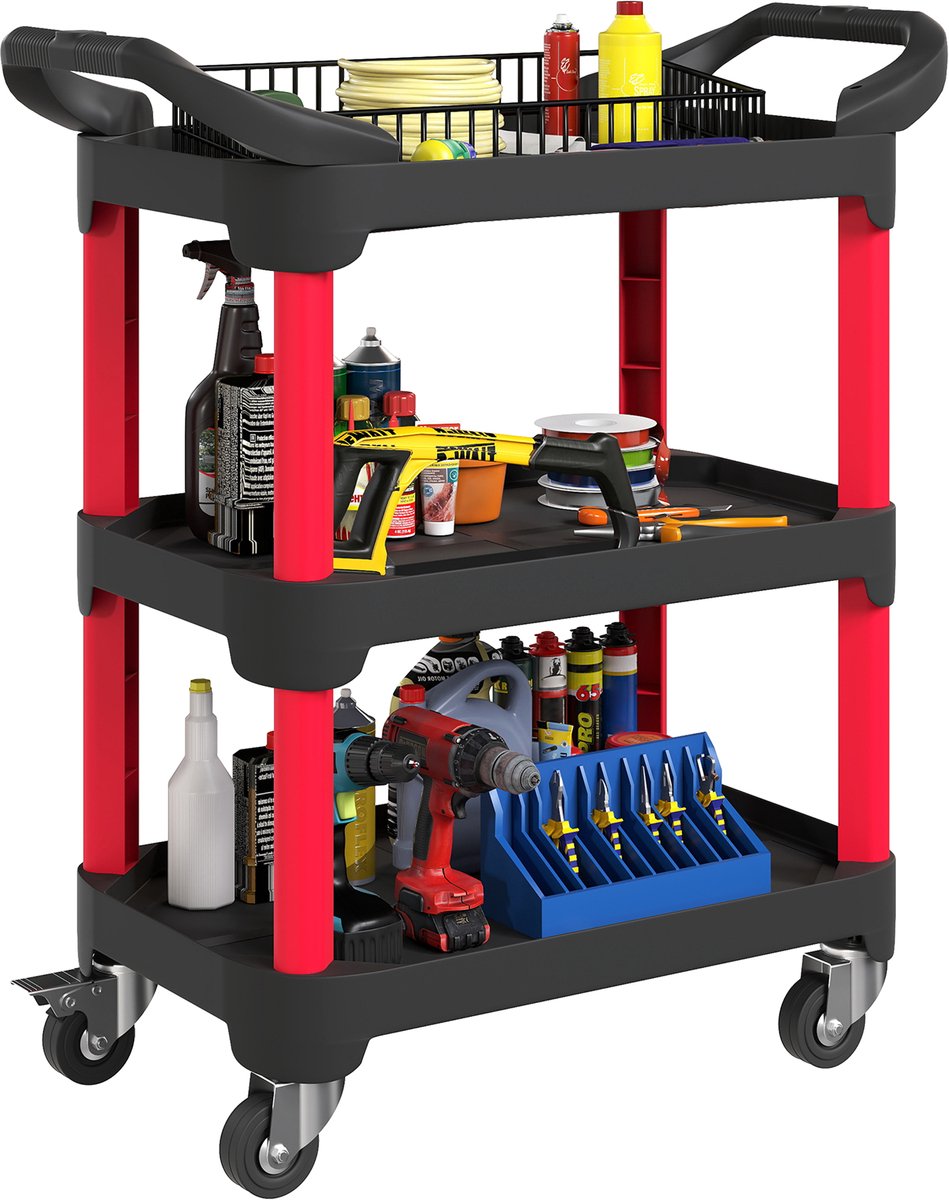 HOMCOM Tool Cart-Kunststoff-81L x 43B x 96H cm-Schwarz+Rot