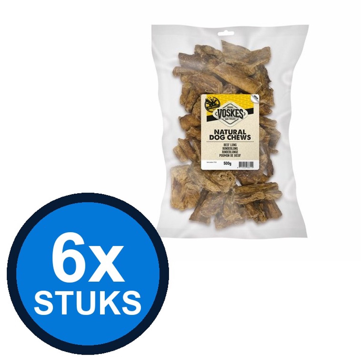 6x Voskes Runderlong - Hondensnack - 500g