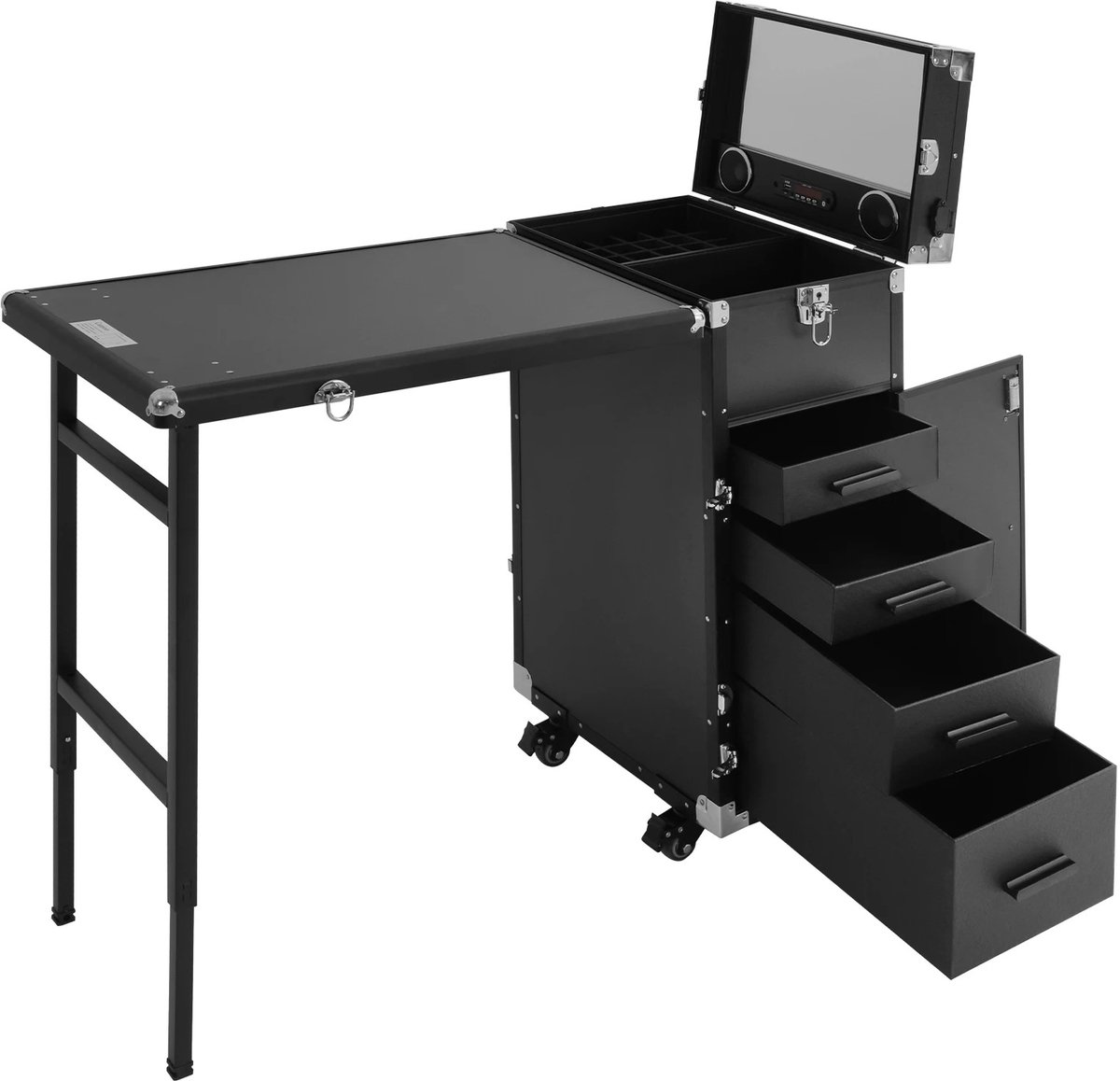 Novari - Manicure tafel - Manicure - Werktafel - Bureau - Werkblad 57×38cm - 4 opbergladen - Ingebouwde speakers - Opvouwbaar