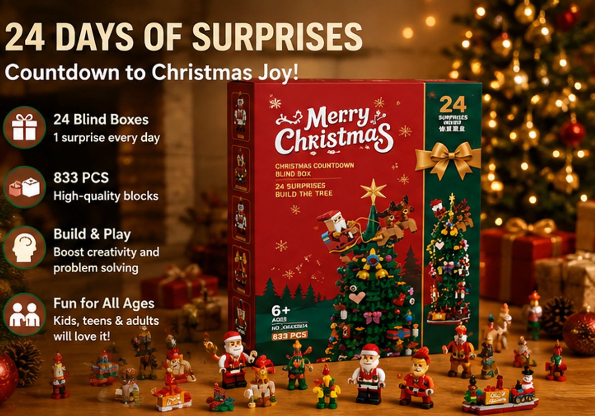 Kerst Adventskalender Bouwstenen 2026 – 24 Dagen Kerst Countdown Kalender – 24 Verrassingsdoosjes – Kerstboom Bouwset 833 Stuks – Kerst Cadeau voor Kinderen en Volwassenen - Cadeautjes - Kerst – foto 8