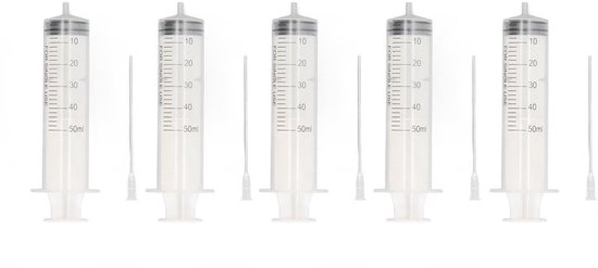 Inkt Vulspuit 50 Ml - 5 Stuks - Duidelijke Schaalverdeling - Roestvrij Staal - PP-Kunststof - Voor Printercartridge/Laboratorium - Spuit